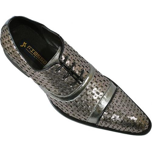 Fiesso Metallic Grey / Gold Lurex Weaved Leather Shoes FI8612